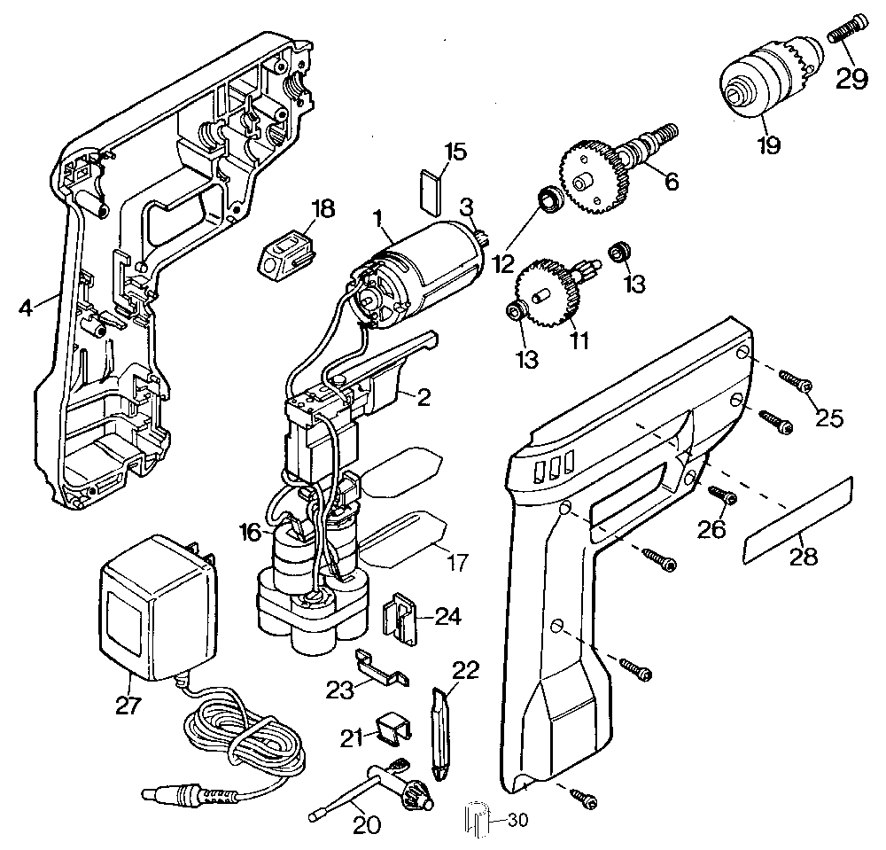 Exploded Diagram A Diagram and Parts List for 9016-04 Type 3 Black and Decker Cordless Drill